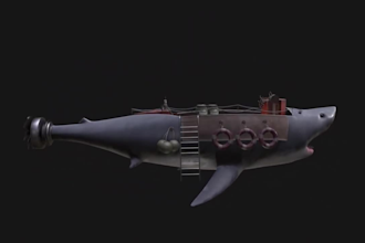 sculpt3d generic ship,printable boat,vessel stl,stylized shark ship, barge model