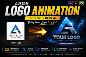create custom 2d or 3d logo animation and reveal youtube intro videos