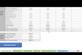 create an excel invoicing and job system for contractors
