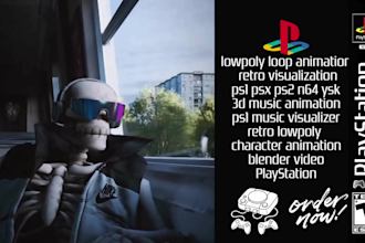 make 3d retro ps1 loop animation for lowpoly character, music video in psx style
