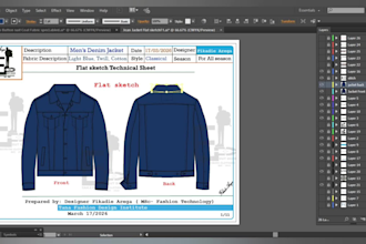 create technical patterns and tech packs for apparel