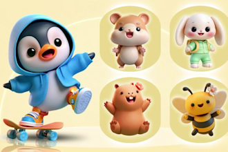 create 3d cute character, mascot, cartoon, for animation