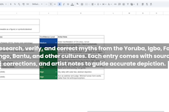 research and verify african mythology for artists and writers