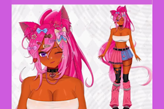 design a professional vtuber model character for streaming, live2d rigging, png