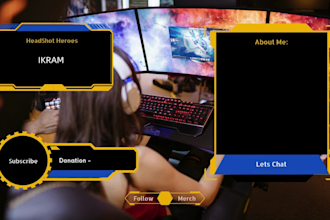 design animated twitch stream overlay, twitch logo, panels, screens, alerts