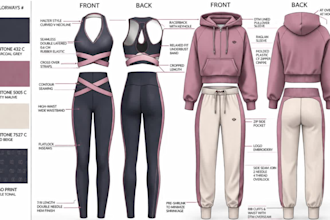 activewear sportswear tech pack design for gym wear fitness apparel tech pack