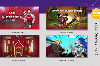 create animated brb, starting soon, offline screen for kick, twitch, youtube