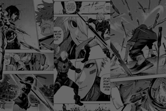 design webtoon cover or light novel cover in anime manga style