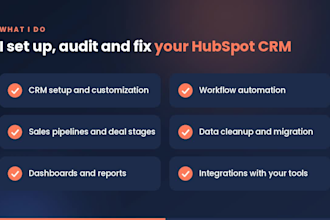 set up, audit and fix your hubspot CRM, workflows, pipelines and reports