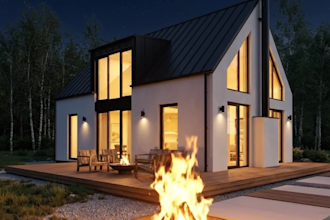 design tiny house or a frame cabin with smart space layout and 3d