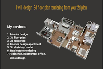 create a sketchup model, 3d floor plan, and realistic render