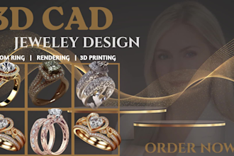 create 3d cad jewelry, custom rings, renderings, and 3d printing