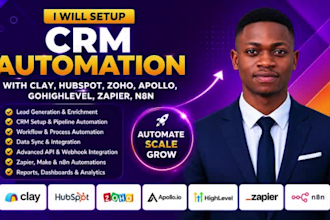 setup CRM automation with clay, hubspot, zoho, apollo, gohighlevel, zapier, n8n