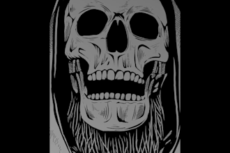 create an illustration of a death skull playing chess