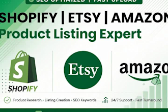 do shopify product listing, etsy listing and amazon product upload