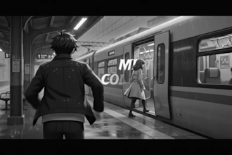 create a cinematic monochrome anime music video