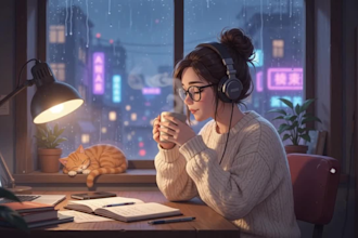 create lofi loop animation, lofi animation streamer video, ai lyric music video