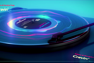 create a 3d neon vinyl turntable music and audio visualizer