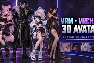 custom vrchat avatar, vrm, character modelling, vroid, vtuber, vrc avatar