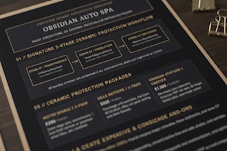 design a luxury price list, service menu, or pricing guide