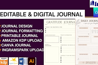 do editable digital journal, canva journal, redesign journal, journal formatting