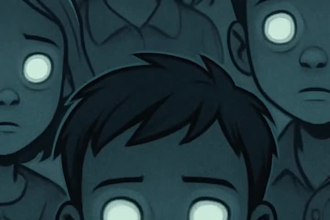 create cinematic 2d horror animation with sound effect and subtitles