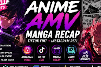 create trendy anime amv, manga recap, tiktok reels and instagram content edit