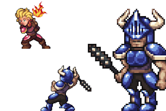 create pixel art animation spritesheet for top down overworld and game character