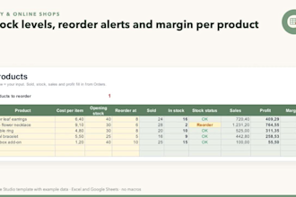 build an etsy shop spreadsheet to track orders, fees, stock and profit