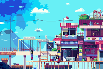 create pixel art background scene landscape game environment game art