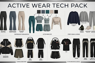 create activewear tech pack sportswear gym wear techpack flat sketch streetwear
