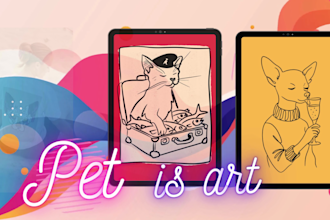 draw a modern custom pet portrait in one line art style