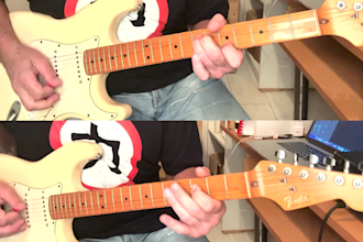 do a rock guitar rhythmics, a guitar solo or a metal riff