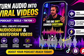 create viral audiogram waveform videos for podcast clips, reels on social media