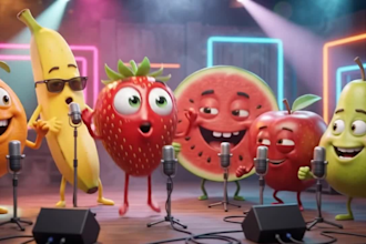 create funny ai fruit video,  talking fruit animations, cinematic videos
