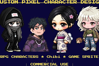 create pixel character, game sprite and rpg character art