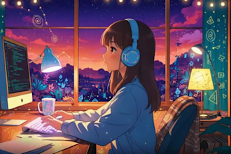 create lofi loop animation, anime style lofi girl animated music video