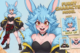 create 3d furry character model furry vtuber model live2d vtuber, vrchat avatar