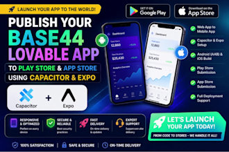 publish your base44 or lovable app to play store, app store using capacitor expo