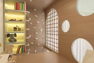 design a beautiful kids room, nursery, playroom with 3d rendering