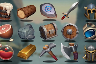design hand drawn 2d game icons, ui, hud, sprites and game assets