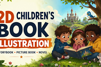 create 2d children book illustrations for storybook novel and picture book