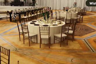 do 3d wedding hall design, 3d floorplan of your event space, conference hall