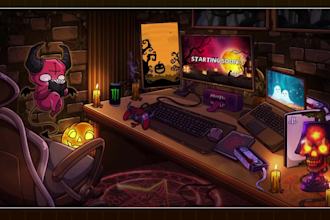 do authentic animated lofi halloween game room twitch overlay starting soon brb
