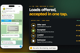 build a telegram bot for trucking dispatch with dashboard