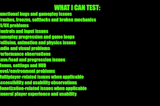 playtest your video game and provide a detailed bug report