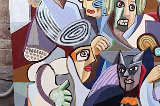 paint a custom cubism style portrait on canvas