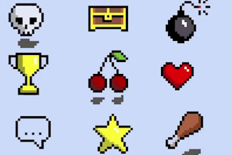 design pixel art icons, game icons, 2d game art, and pixel art game assets