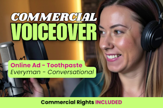 deliver a relatable commercial voiceover for radio, tv, web ads