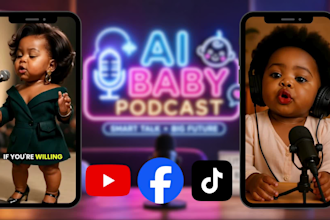 create viral ai funny baby talking podcast, ai talking lookalike baby video reel